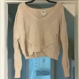 Abercrombie & Fitch Women's Cream Open‑Knit V‑Neck Sweater